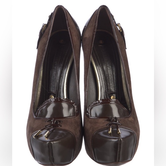 Gianmarco Lorenzi Brown Suede & Patent Leather Platform Pumps - Picture 3 of 5